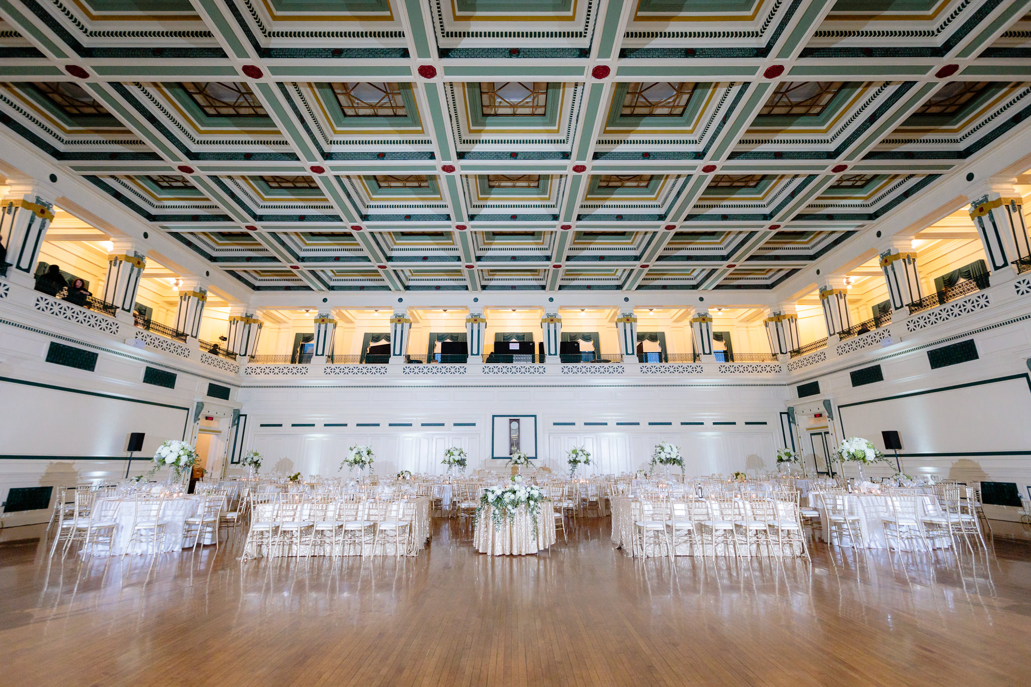 Soldiers & Sailors Memorial Hall decorated for a classic white wedding