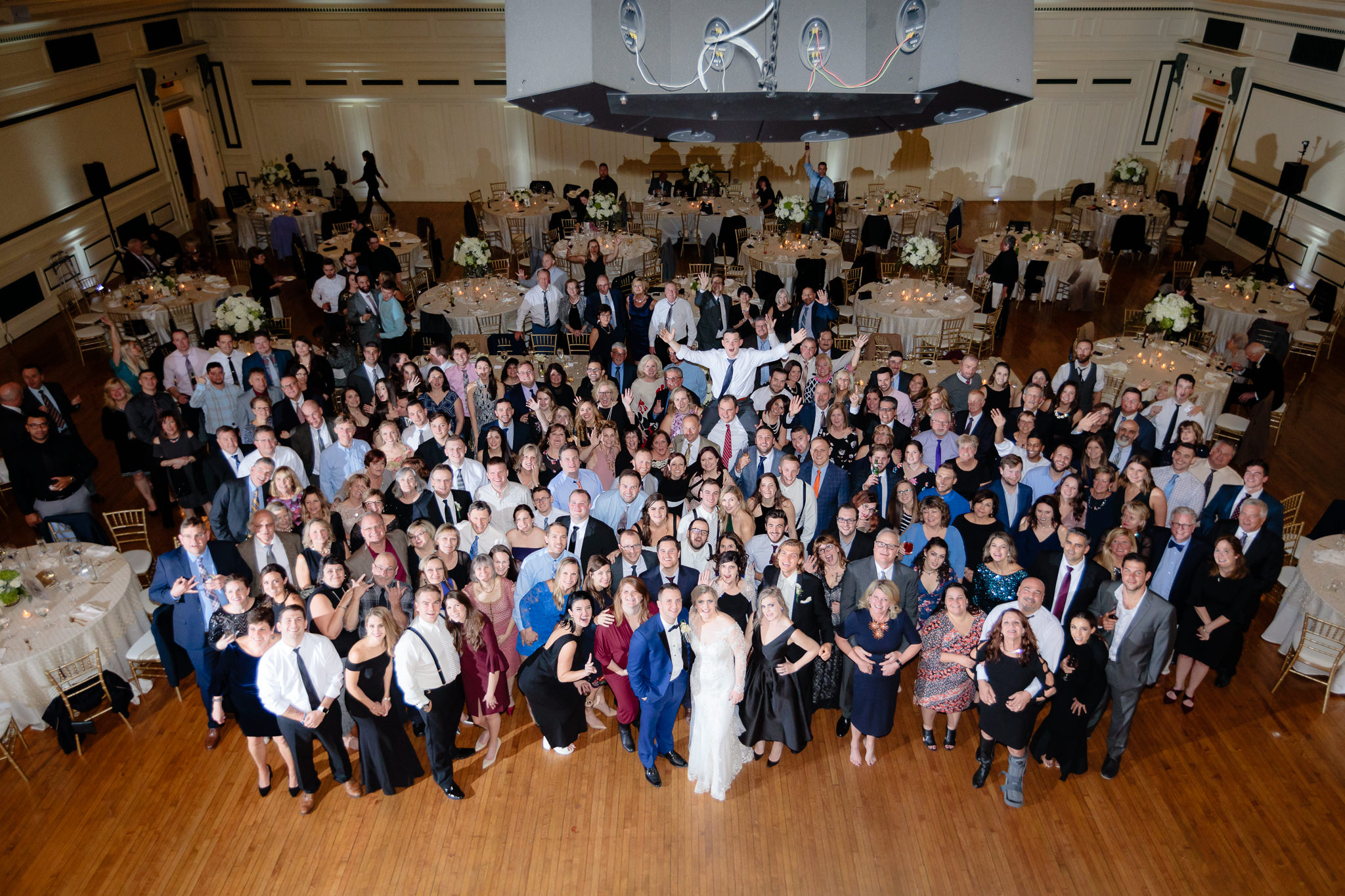 Group photo at a Soldiers & Sailors wedding reception