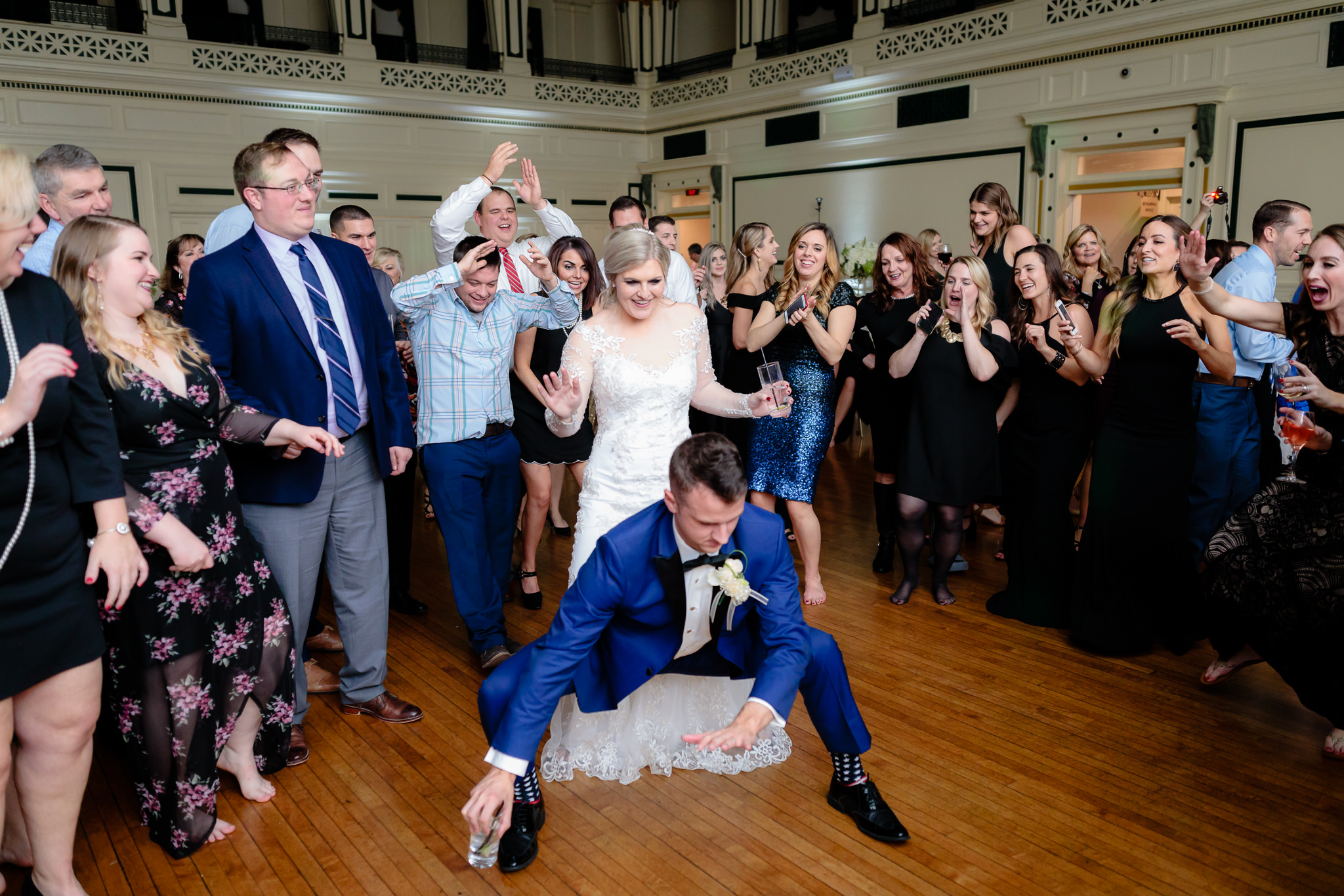 Guests cheer as newlyweds dance at Soldiers & Sailors Memorial Hall