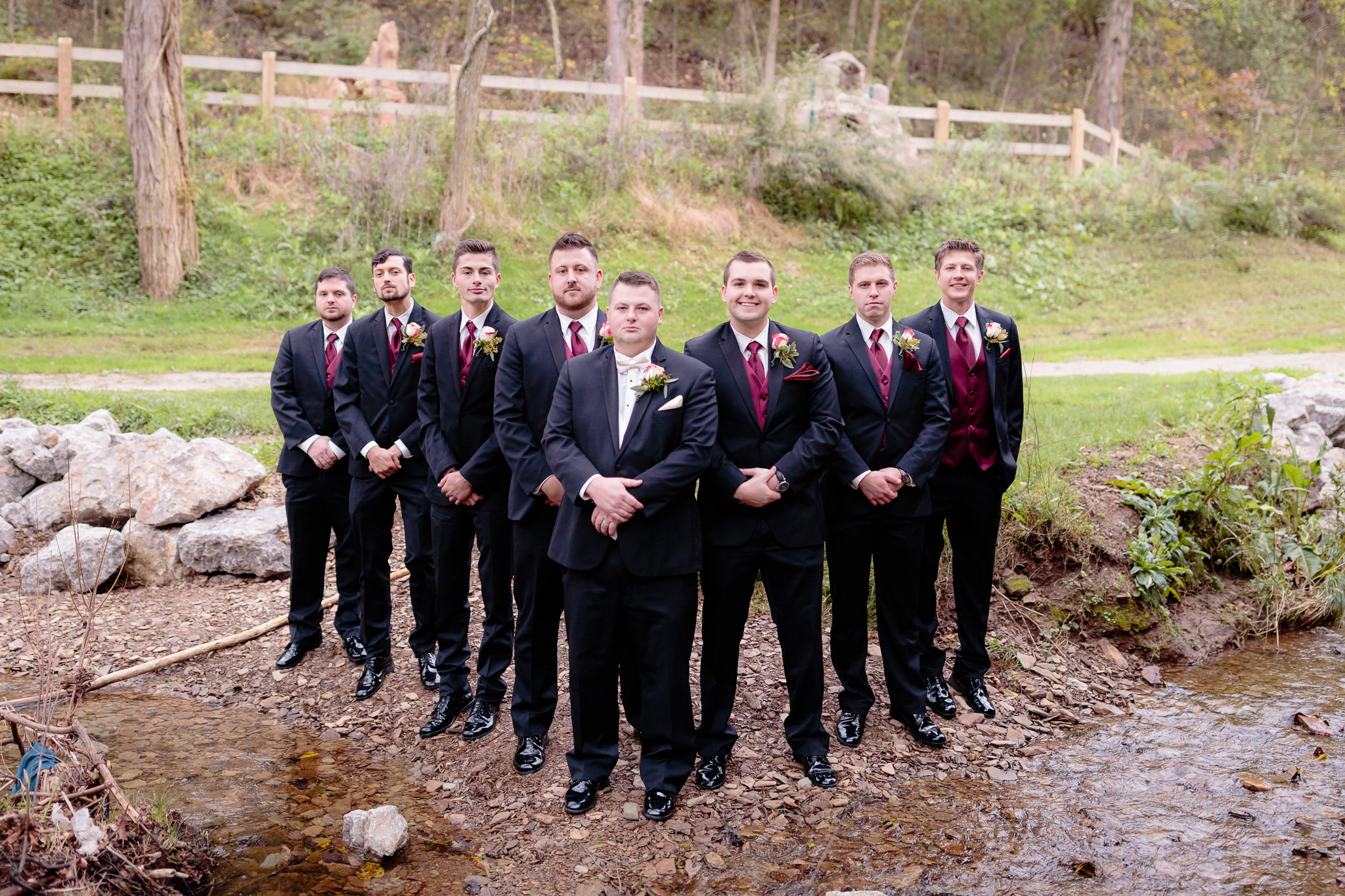 Groom with his groomsmen at Olson Park before a wedding at the Fez