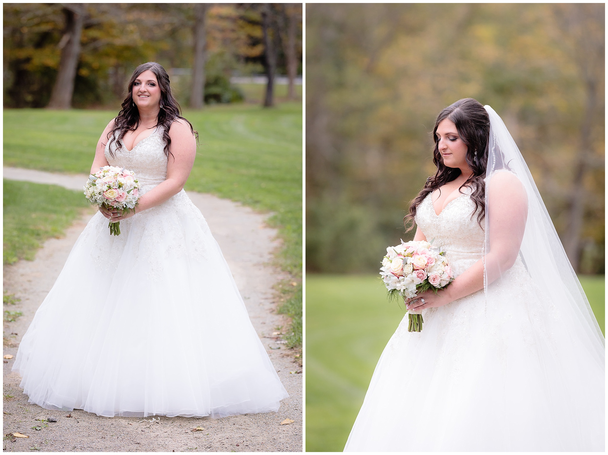Bride wears an Allure bridal gown from Sorelle Bridal Salon and a bouquet from Angels Floral & Gifts