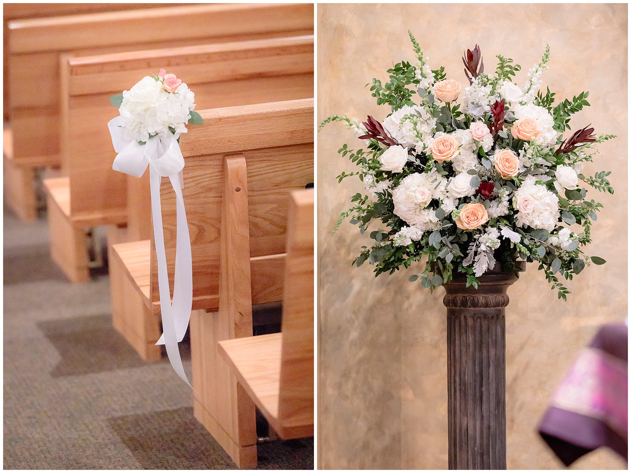 Ceremony flowers by Hepatica at a Mother of Sorrows wedding in Murrysville PA