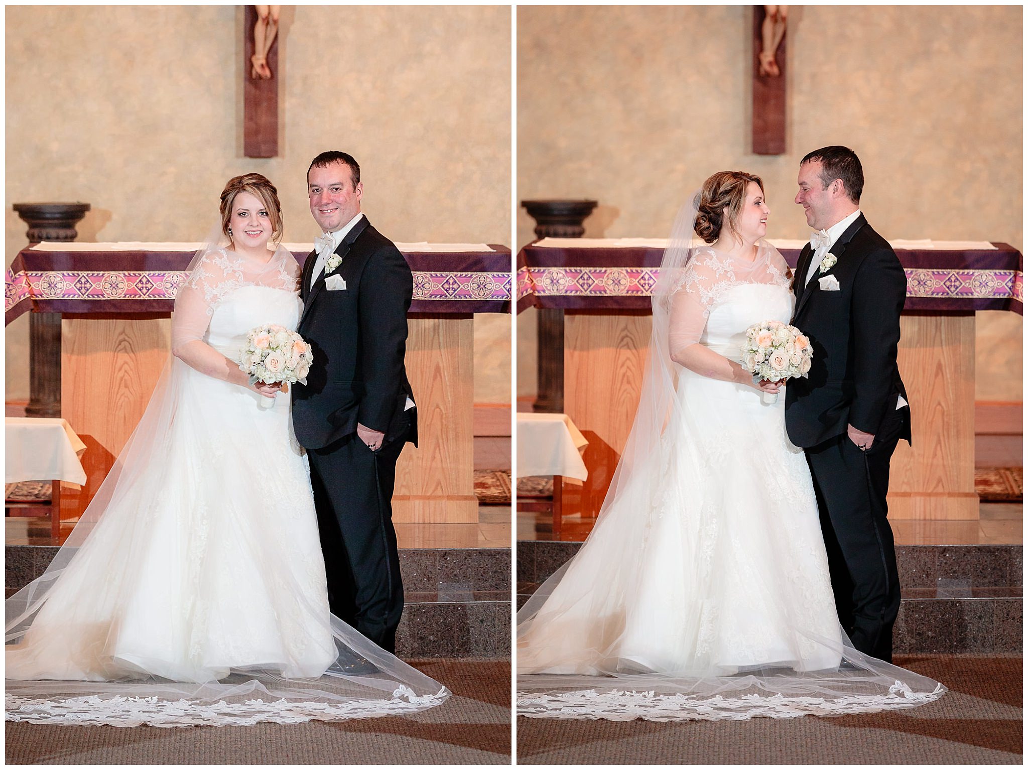 Bride & groom on the altar of Mother of Sorrows Church in Murrysville, PA