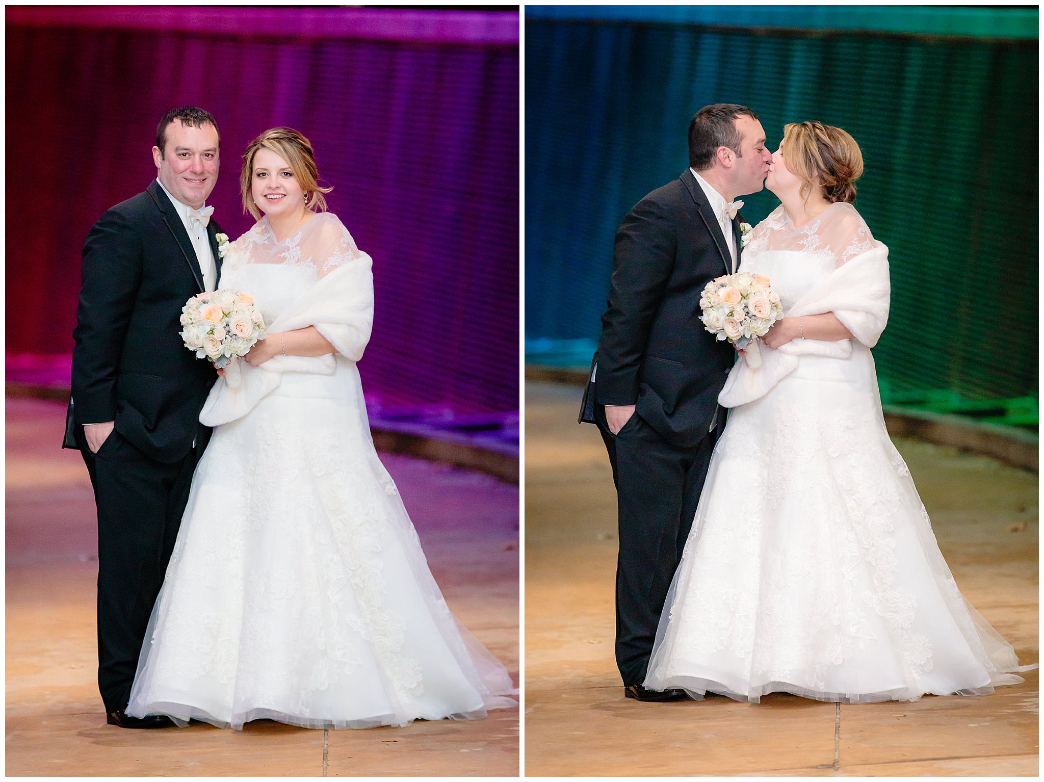 Bride & groom portraits on the colorful walkway under the David L. Lawrence Convention Center walkway