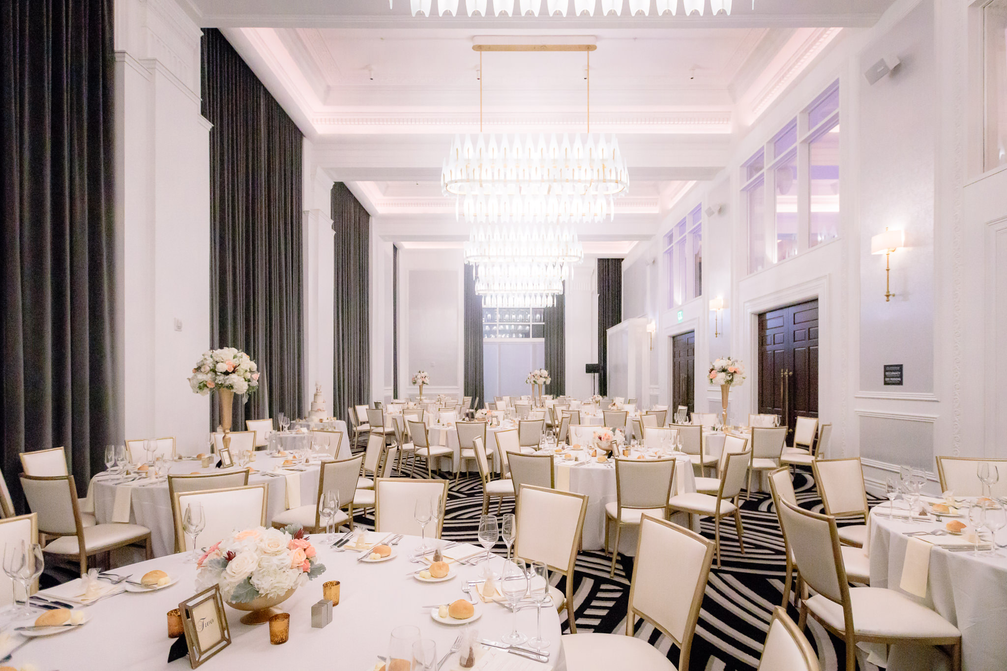 Sheffield Ballroom of Pittsburgh's Hotel Monaco set up for a December wedding