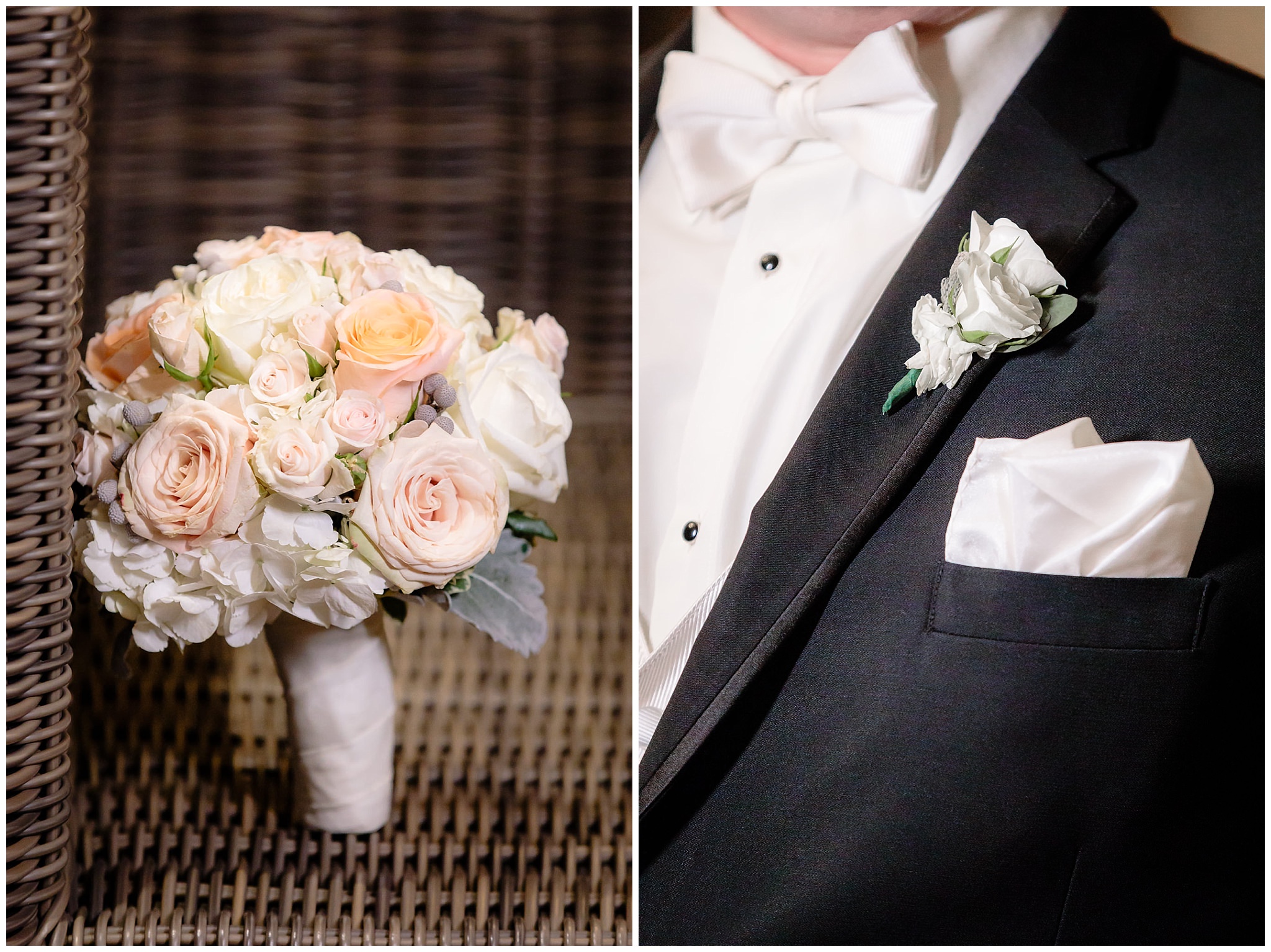 Bride's bouquet and groom's boutonniere by Hepatica in Pittsburgh, PA