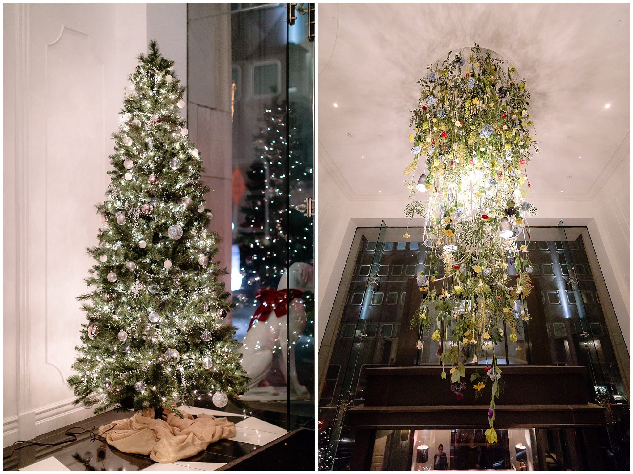 The lobby of Pittsburgh's Kimpton Hotel Monaco decorated for Christmas