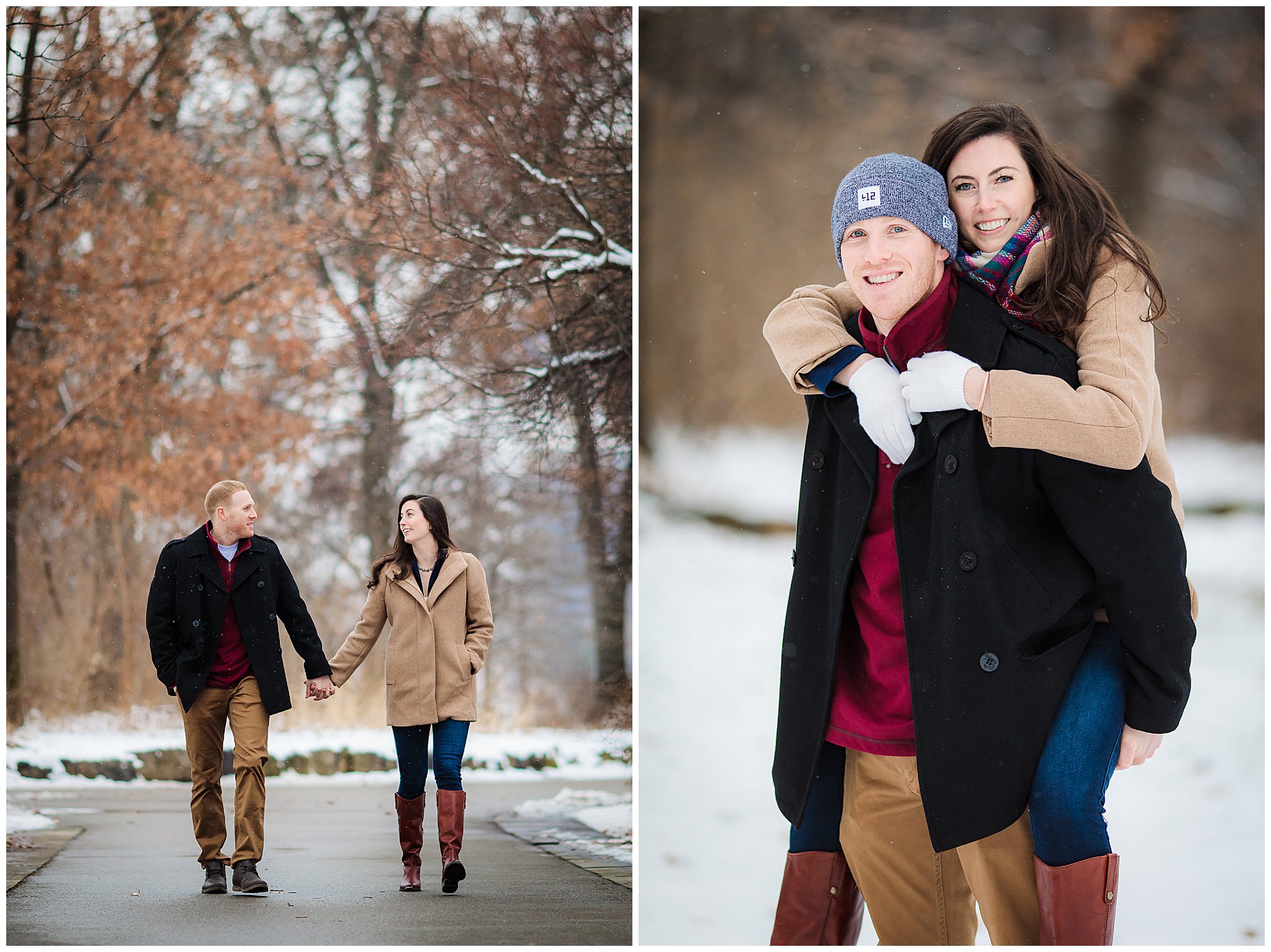 Snowy winter engagement session in Pittsburgh's Point State Park