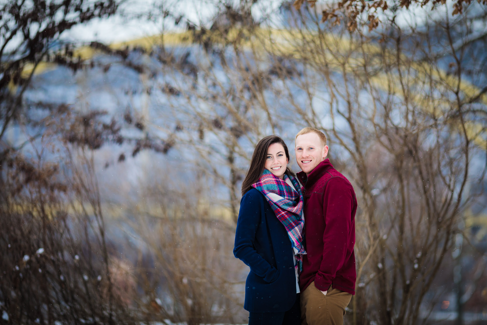 Point State Park engagement session with Fort Pitt Bridge in background