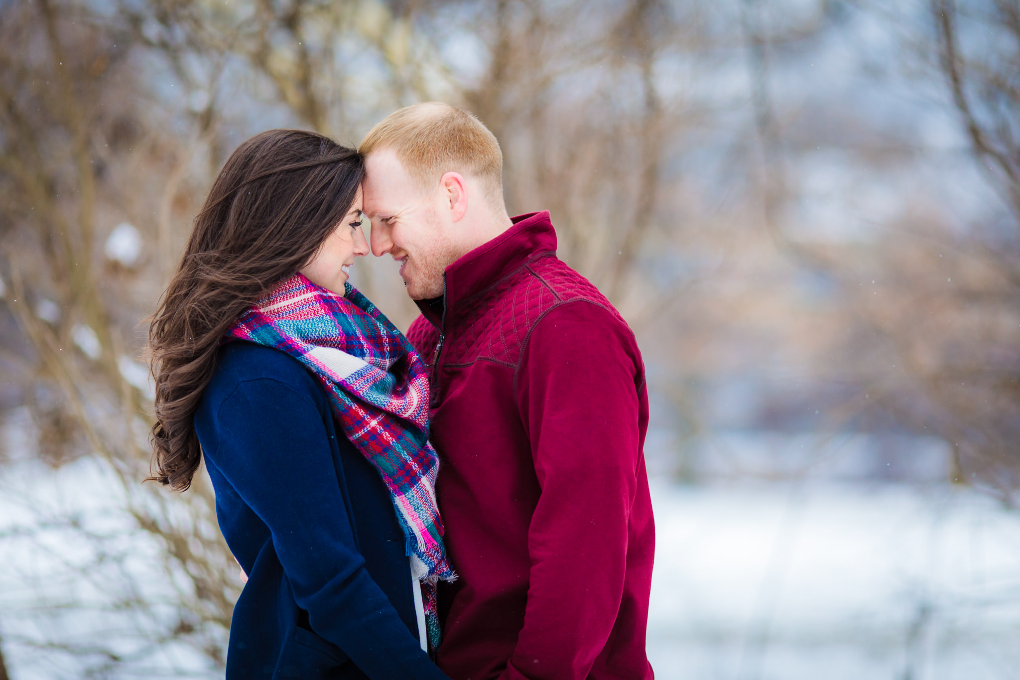 Winter engagement session in Pittsburgh's Point State Park