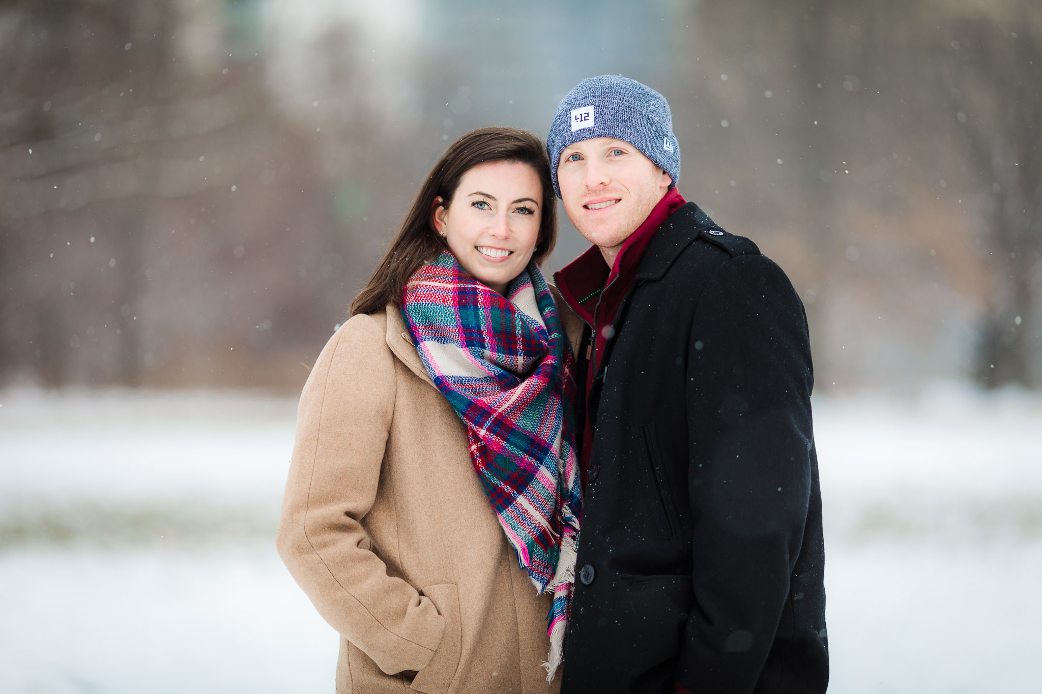 Snowy engagement session at Point State Park in Pittsburgh