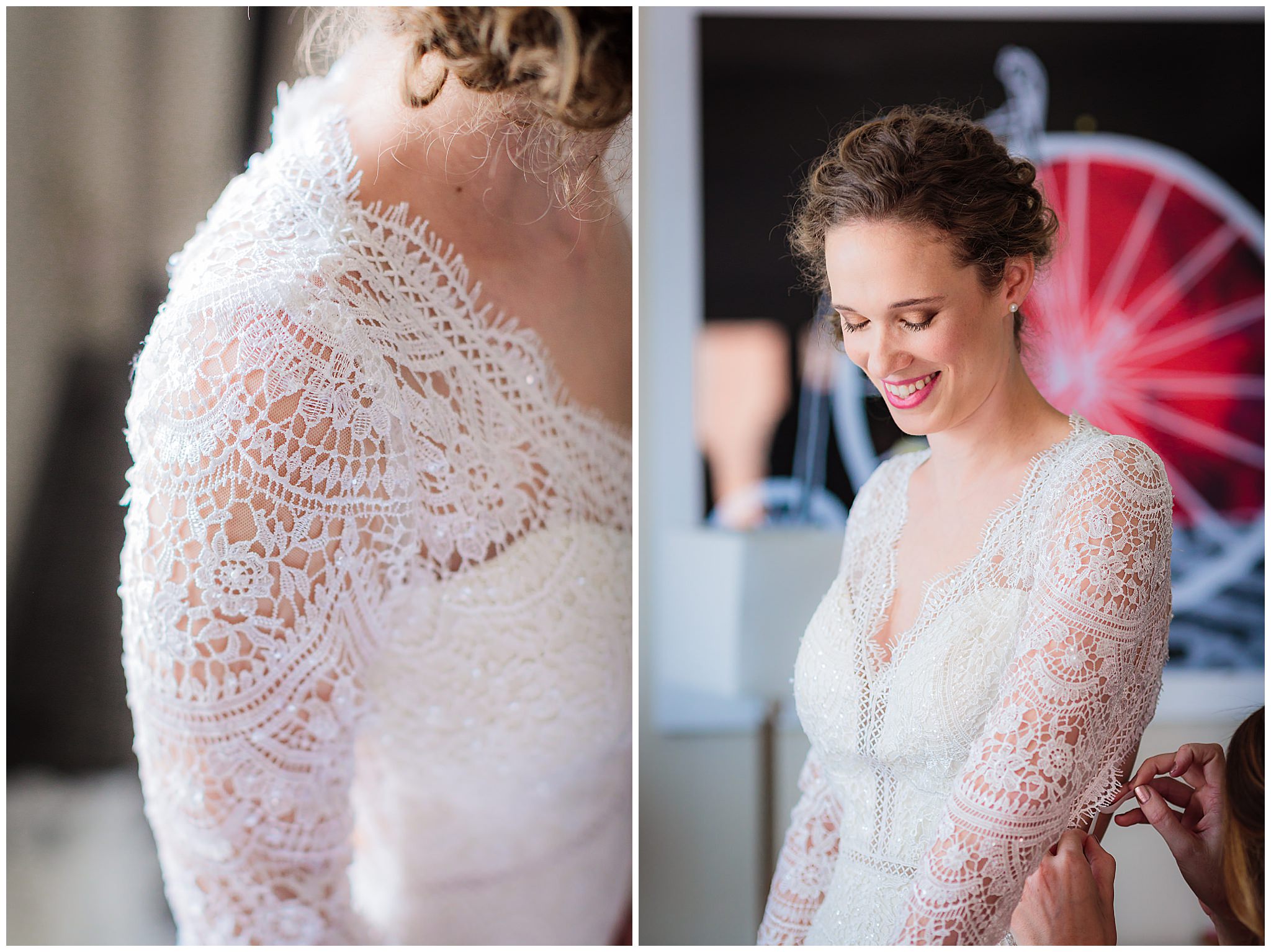 Lace detail on the sleeve of a Wtoo by Watters wedding dress from Bridal Beginning in Pittsburgh, PA