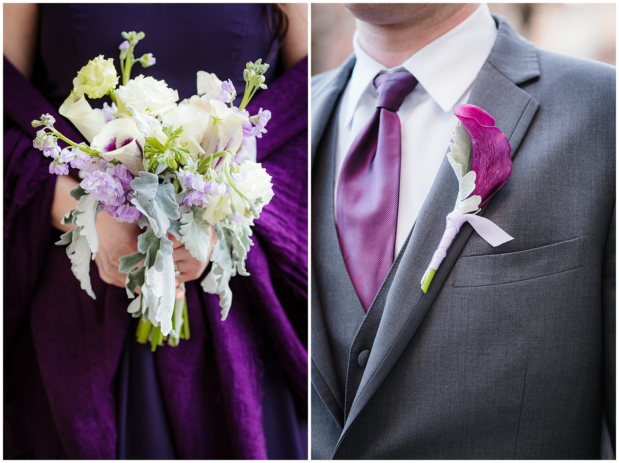 Bridesmaid's bouquet and groomsman's boutonniere by Holly Hanna Floral in Pittsburgh, PA