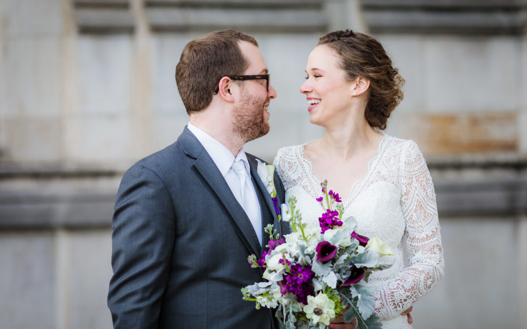 Bride & groom portraits at the Cathedral of Learning in Pittsburgh, PA