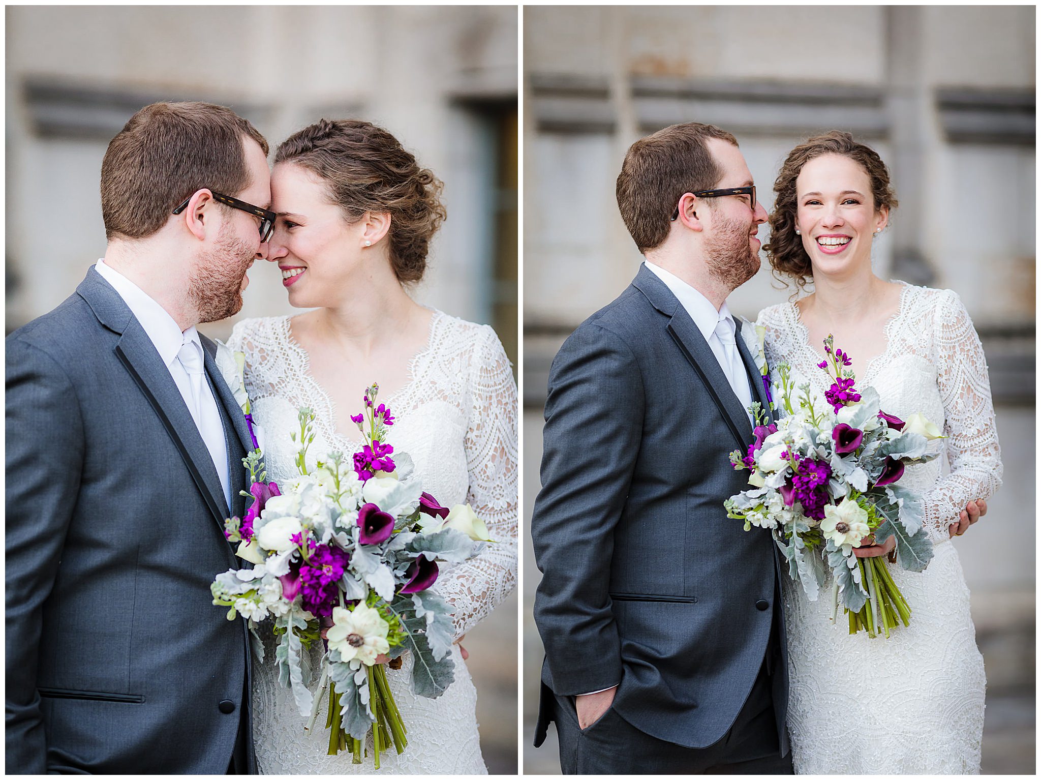 Bride & groom laugh during portraits after their Heinz Chapel wedding; flowers by Holly Hanna Floral