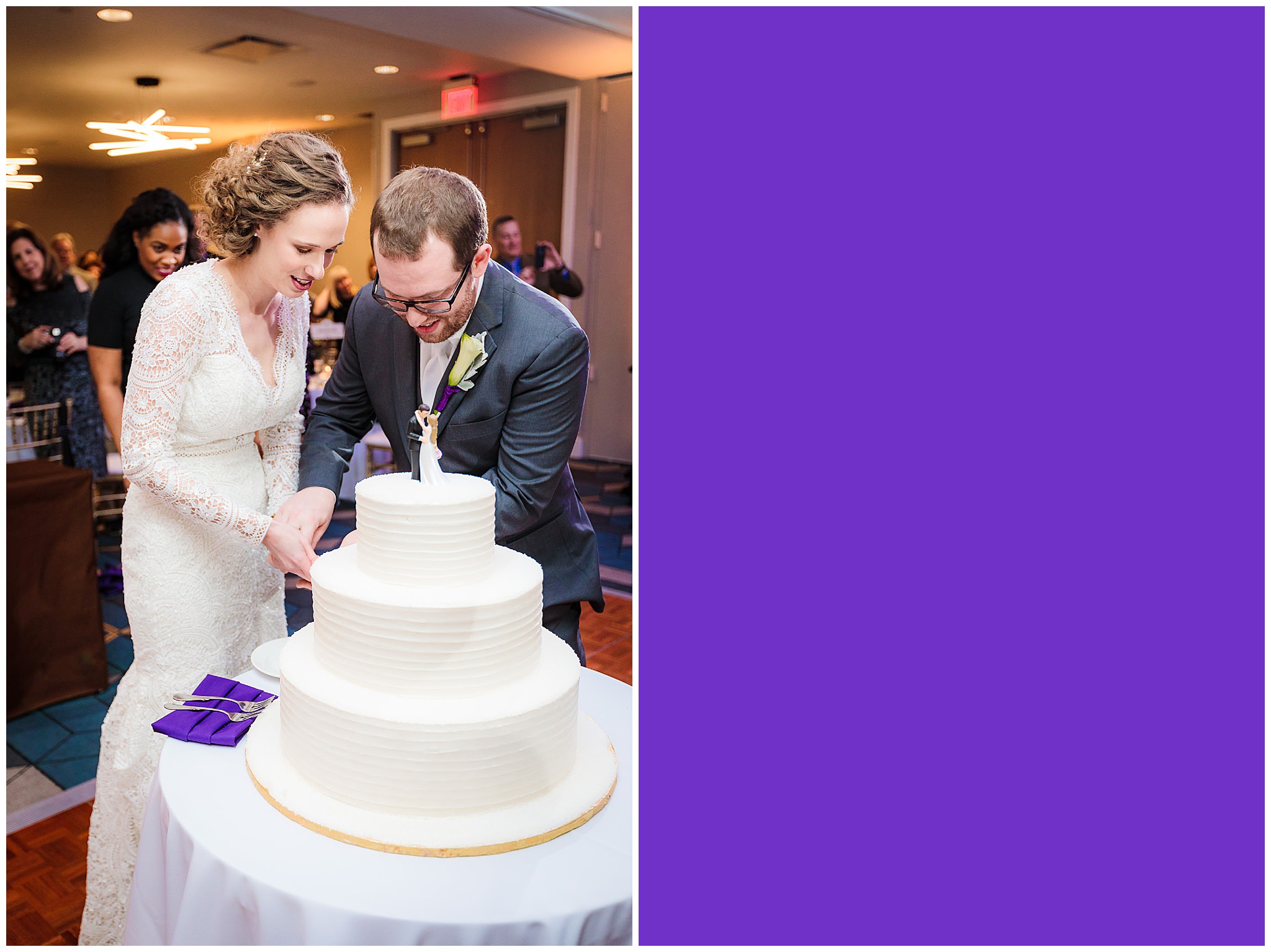 Newlyweds cut their Bethel Bakery cake at the DoubleTree Pittsburgh Downtown