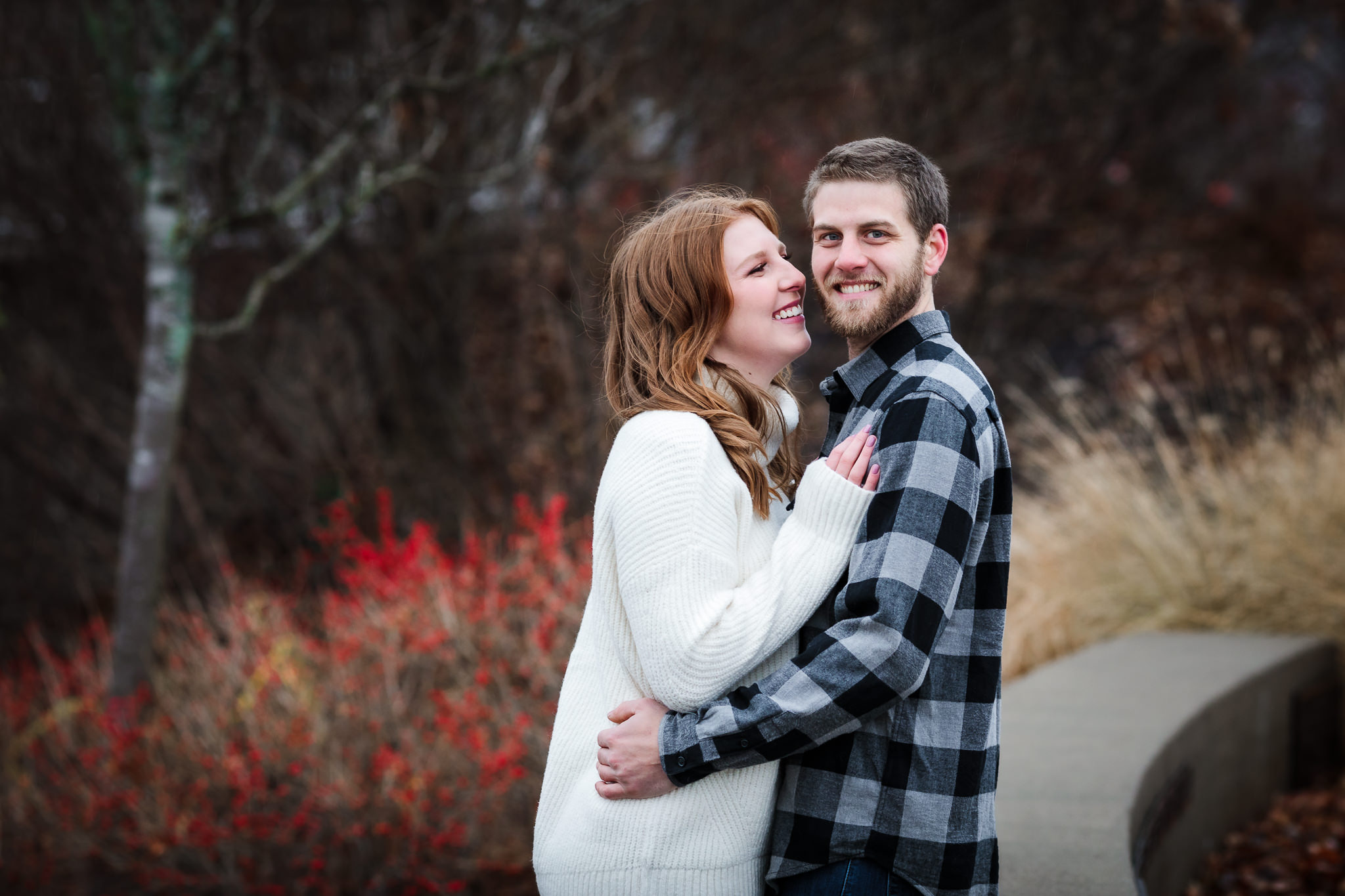 Engaged couple at a winter North Shore engagement session